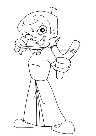 Chhota Bheem Firing Sling Shot Coloring Page